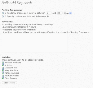 WP Robot Autoblog plugin Keyword Options