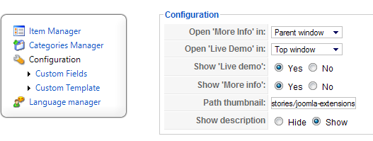 JA Showcase Joomla Module Configurations