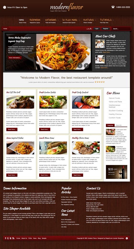 Modern Flavor Responsive Joomla Restaurant Template