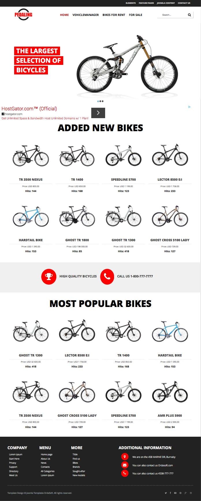 OS Pedaling Joomla Bicycle Rent Template