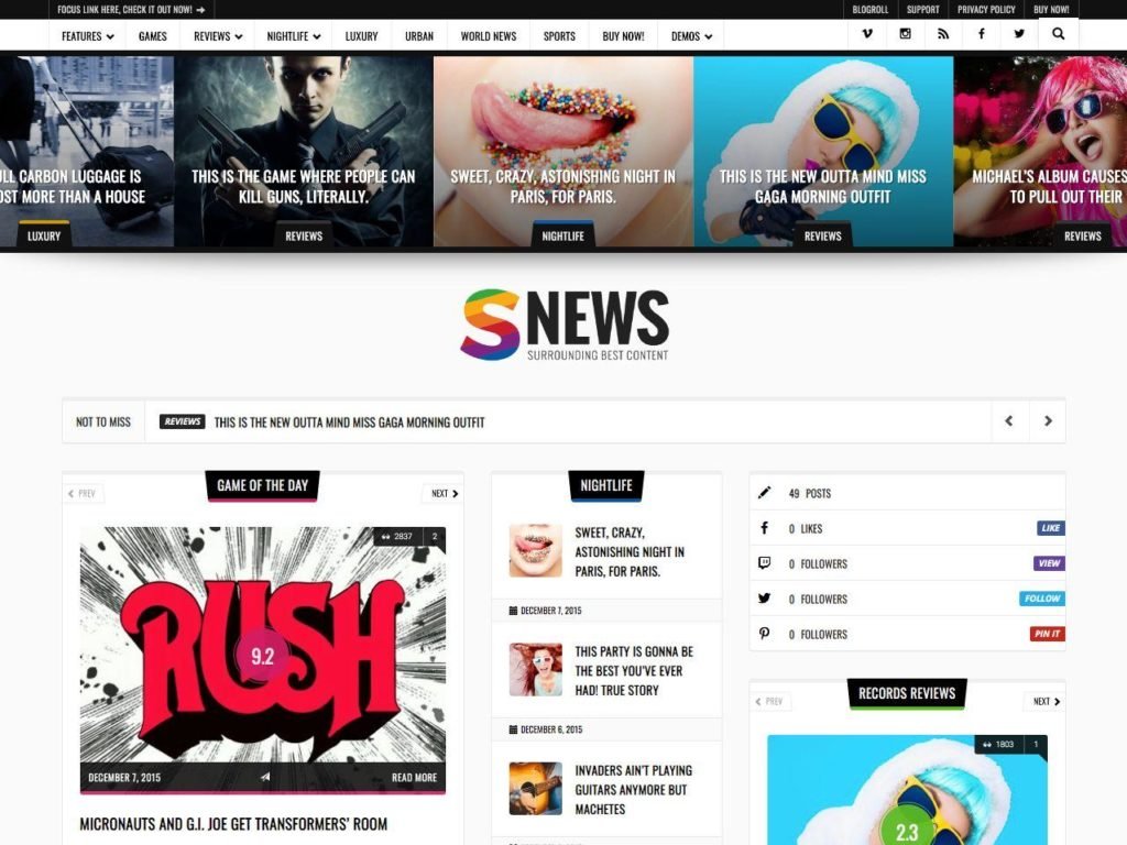 SNEWS Magazine Review WordPress Theme